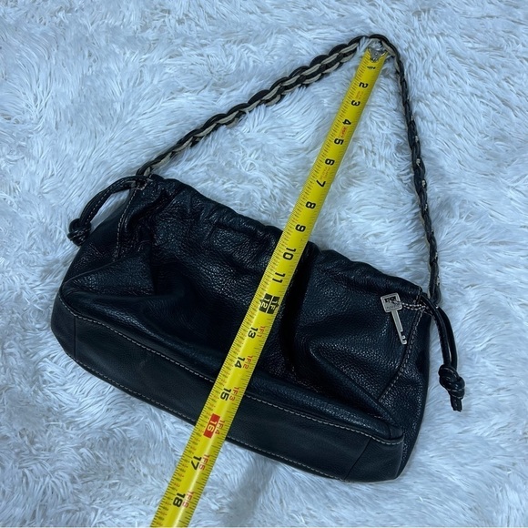 Fossil Pebbled Leather Purse Black Drawstring Hobo Bag Braided Strap - Picture 7 of 14